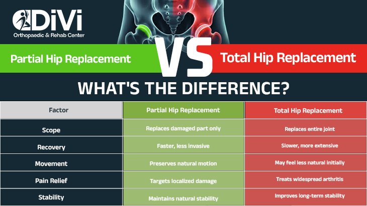difference between Partial hip replacement vs total hip replacement surgery
