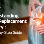 Visual representation of knee replacement surgery steps.