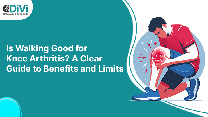 Walking for knee arthritis showing benefits and pain limits illustration